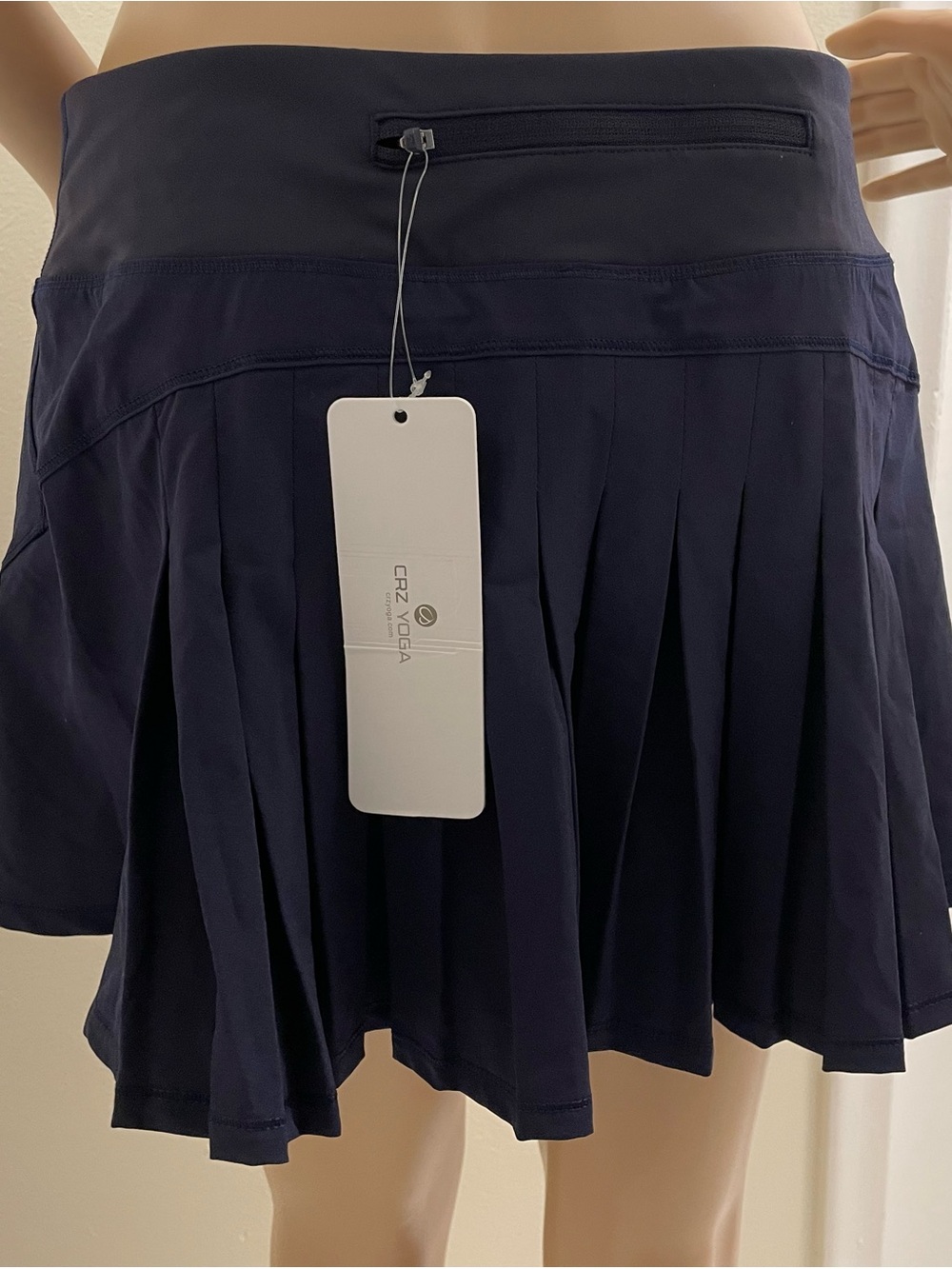 CRZ YOGA Navy Pleated Skater Skirt with Zip Waist Pocket